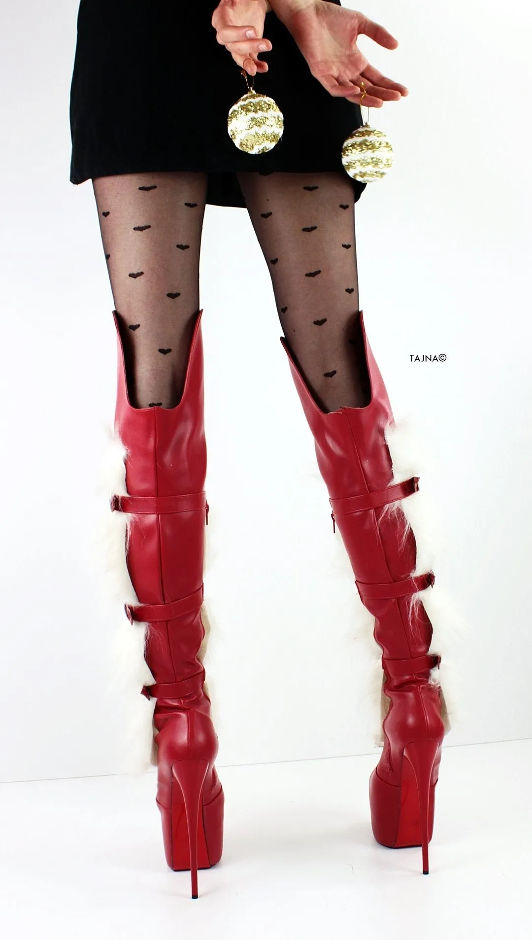 Red Matte Belted Over Knee Santa Boots