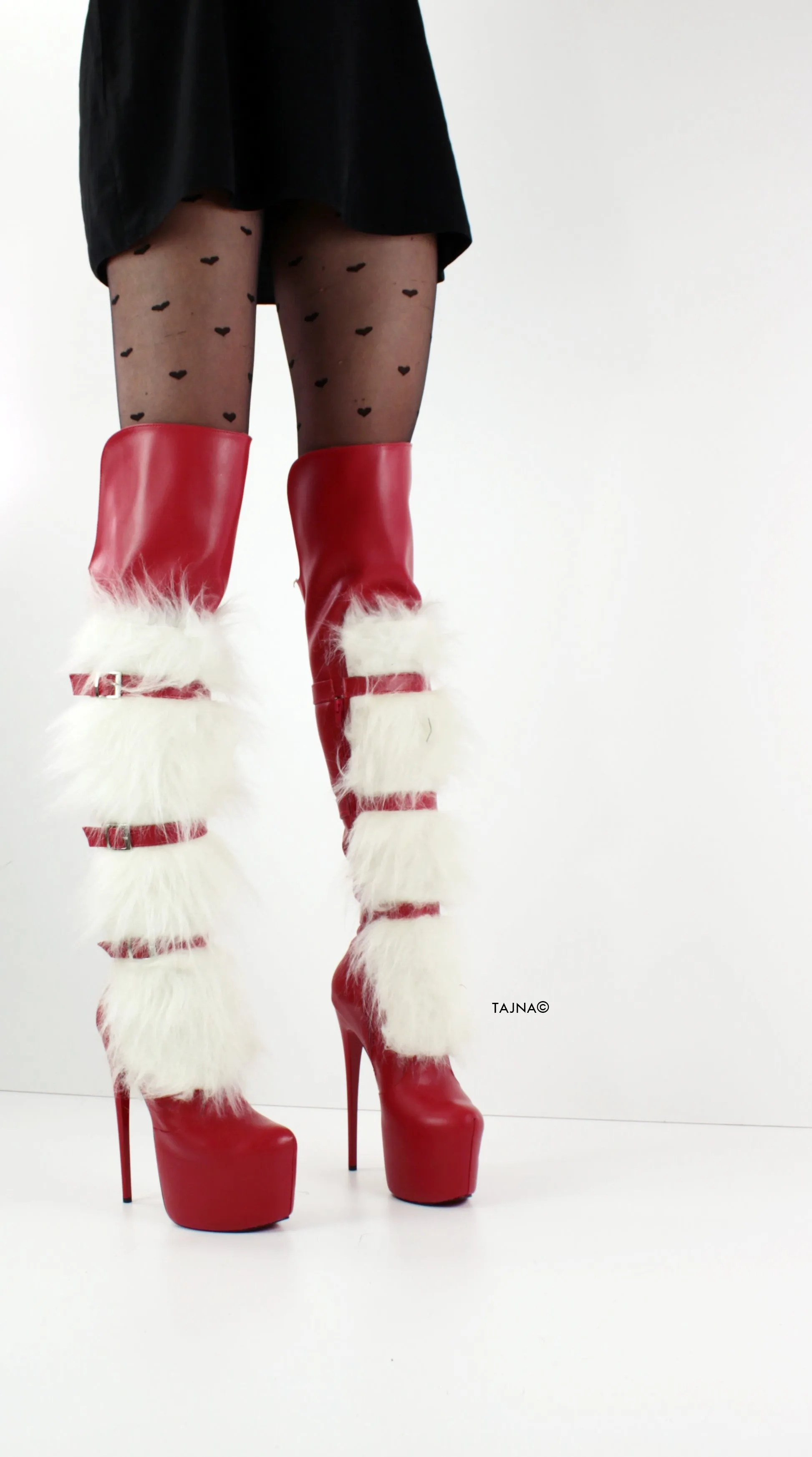 Red Matte Belted Over Knee Santa Boots