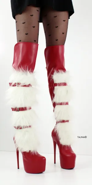 Red Matte Belted Over Knee Santa Boots