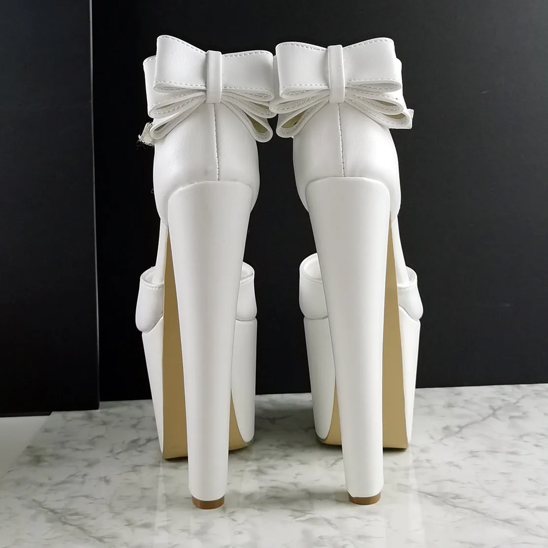 Ribbon Back White Bridal High Heels