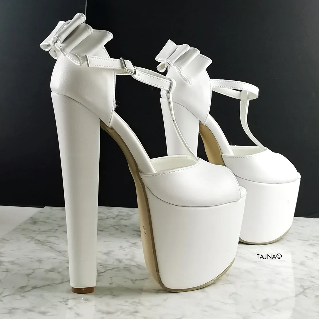 Ribbon Back White Bridal High Heels