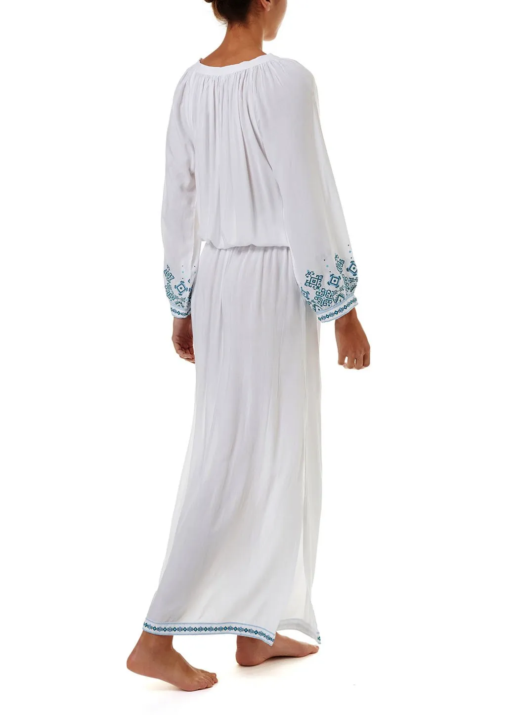 Sienna White/Mint Embroidered 3/4 Sleeve Maxi Dress