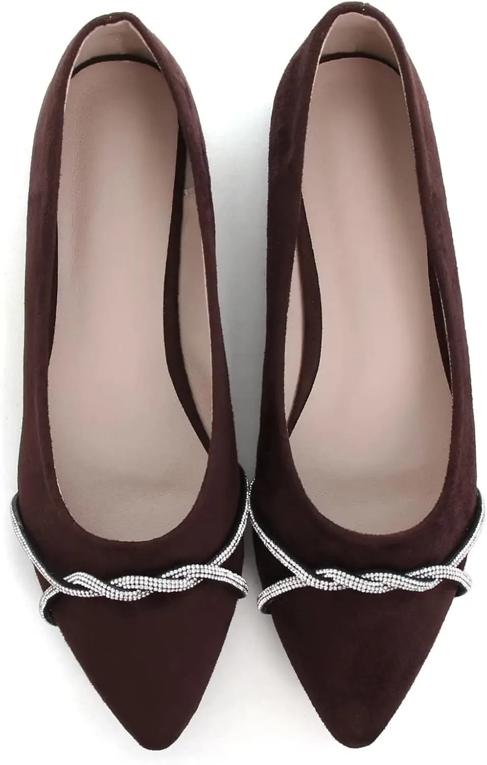 Stunner Women's Pointy Toe Diamond Chain Slip on Ballet Flats Formal Dress Flat Shoes for Working