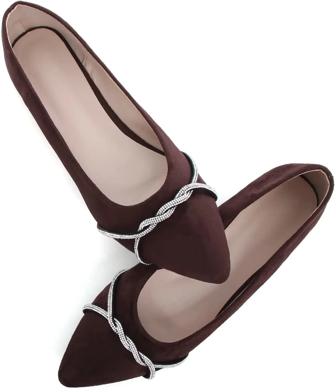Stunner Women's Pointy Toe Diamond Chain Slip on Ballet Flats Formal Dress Flat Shoes for Working