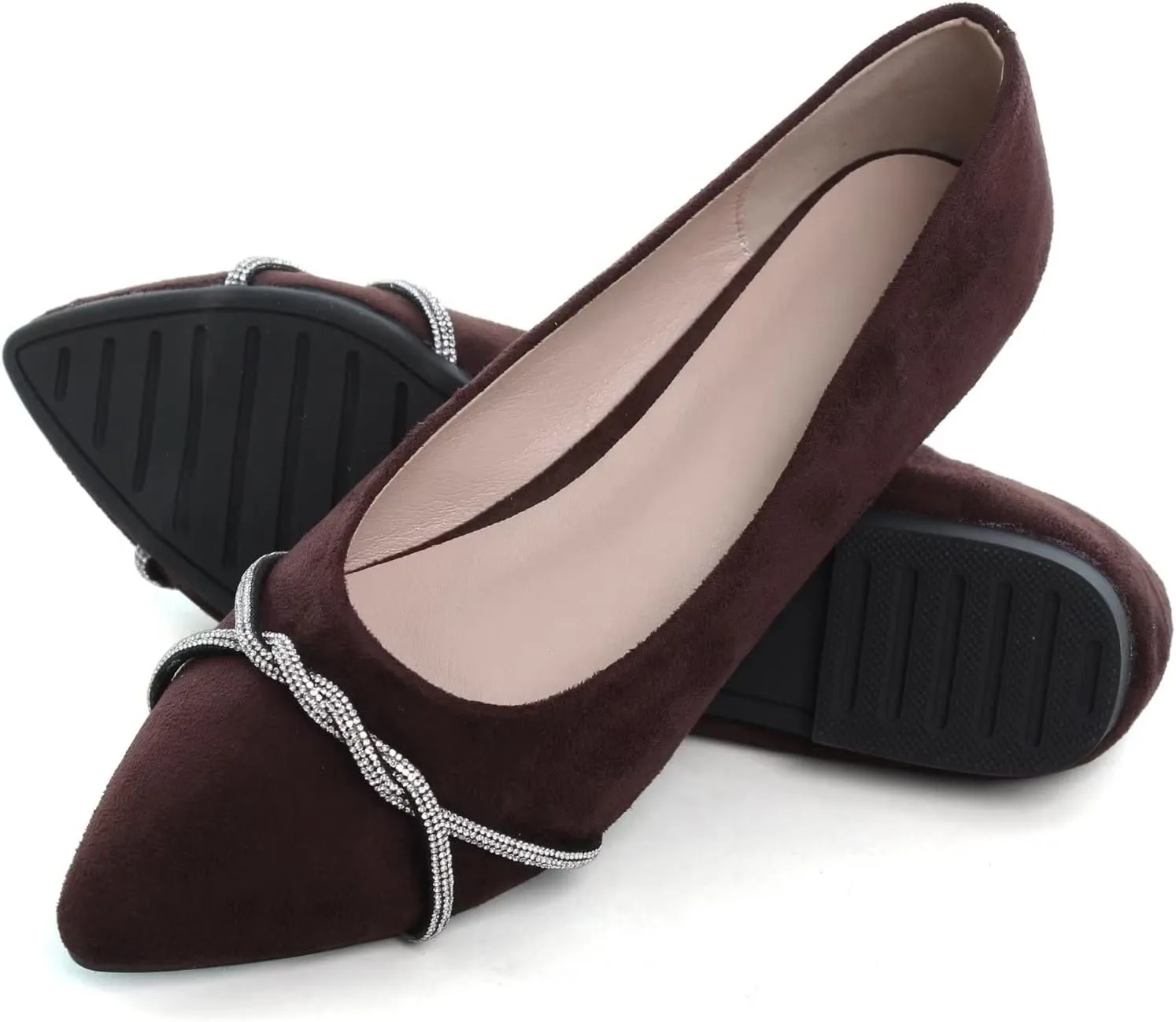 Stunner Women's Pointy Toe Diamond Chain Slip on Ballet Flats Formal Dress Flat Shoes for Working