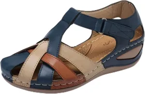 Summer Closed Toe Sandals for Women Platform Dressy Wedge Orthopedic Anti-Slip with Ankle Strap Wedges Sandal Hollow Out Cross-Buckle Comfy Bohemia Gladiator Outdoor Shoes