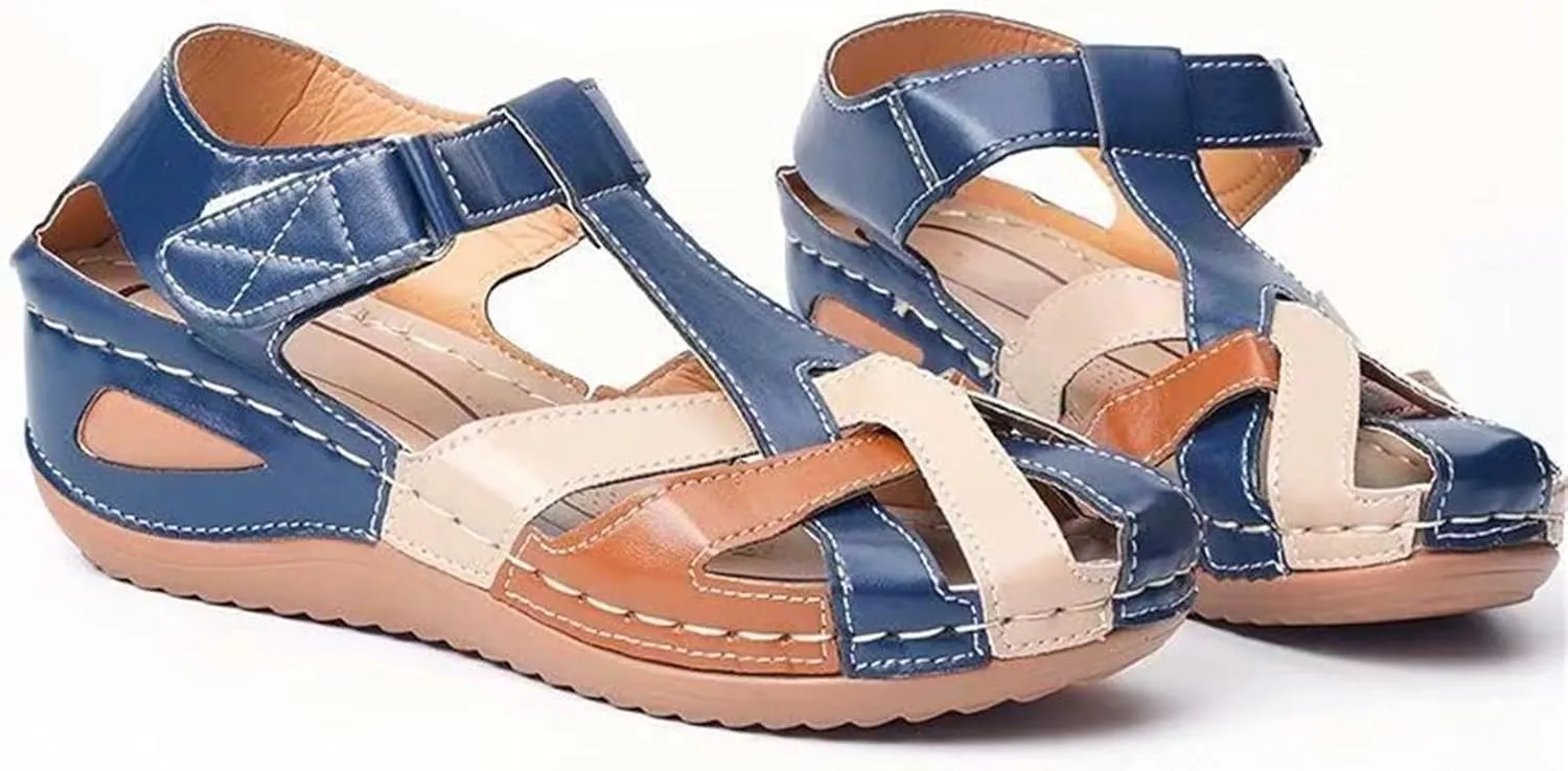 Summer Closed Toe Sandals for Women Platform Dressy Wedge Orthopedic Anti-Slip with Ankle Strap Wedges Sandal Hollow Out Cross-Buckle Comfy Bohemia Gladiator Outdoor Shoes