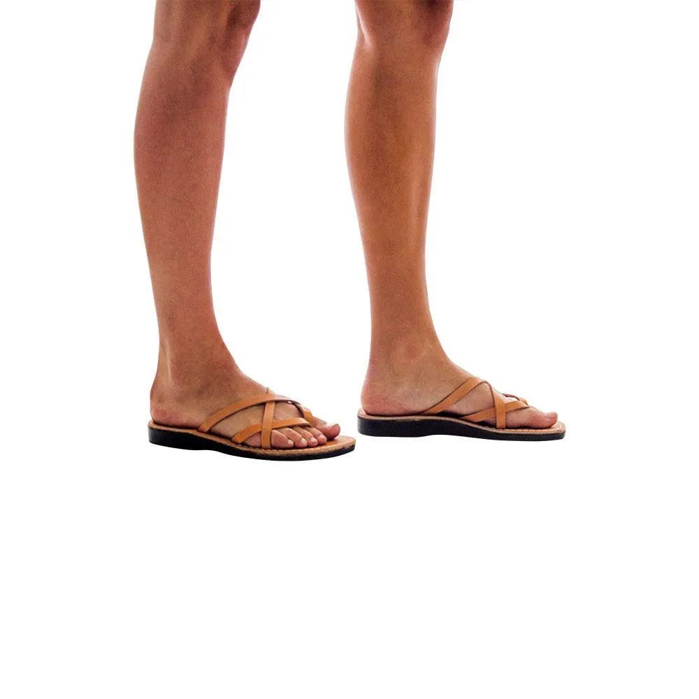 Tamar - Leather Strappy Flip Flops | Tan
