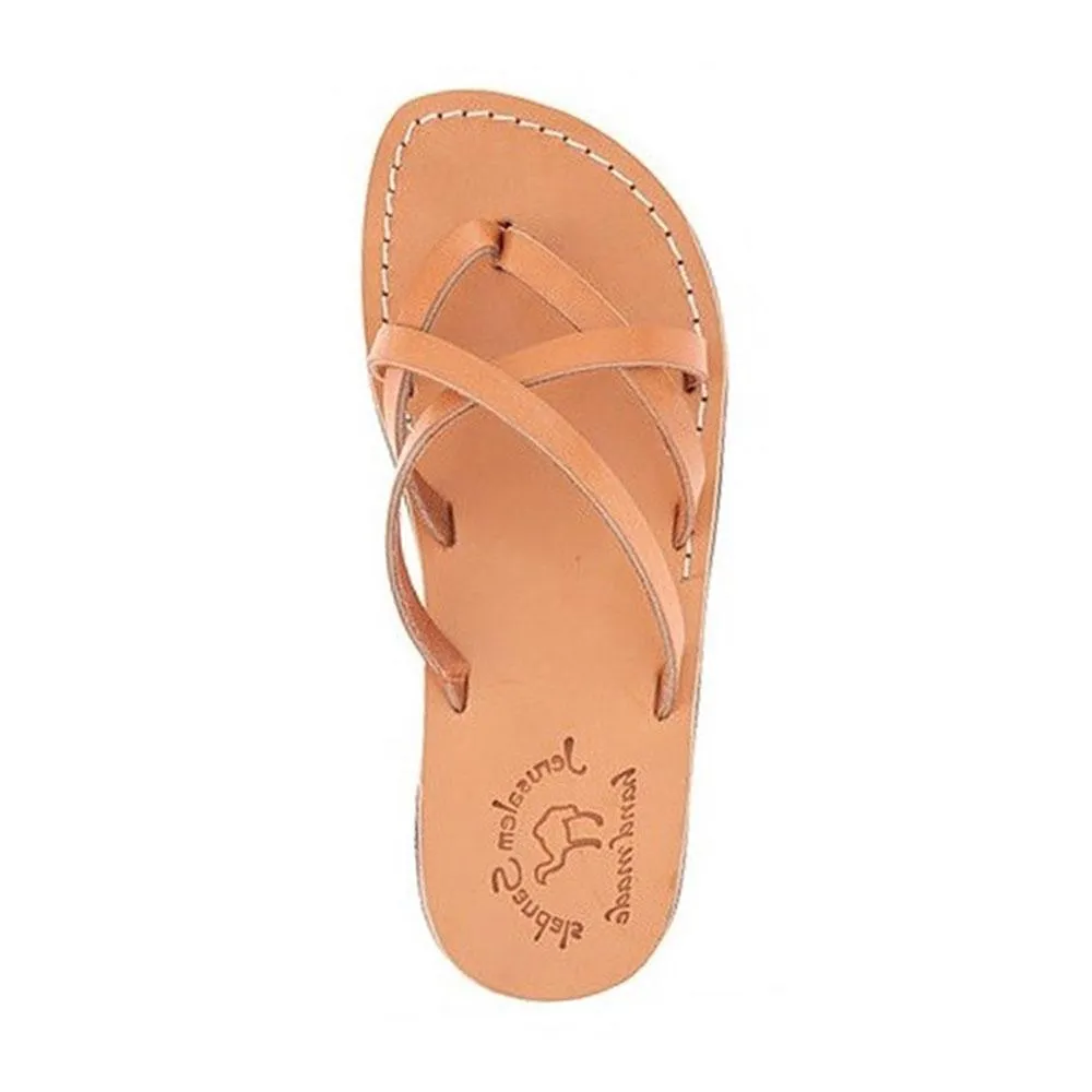 Tamar - Leather Strappy Flip Flops | Tan