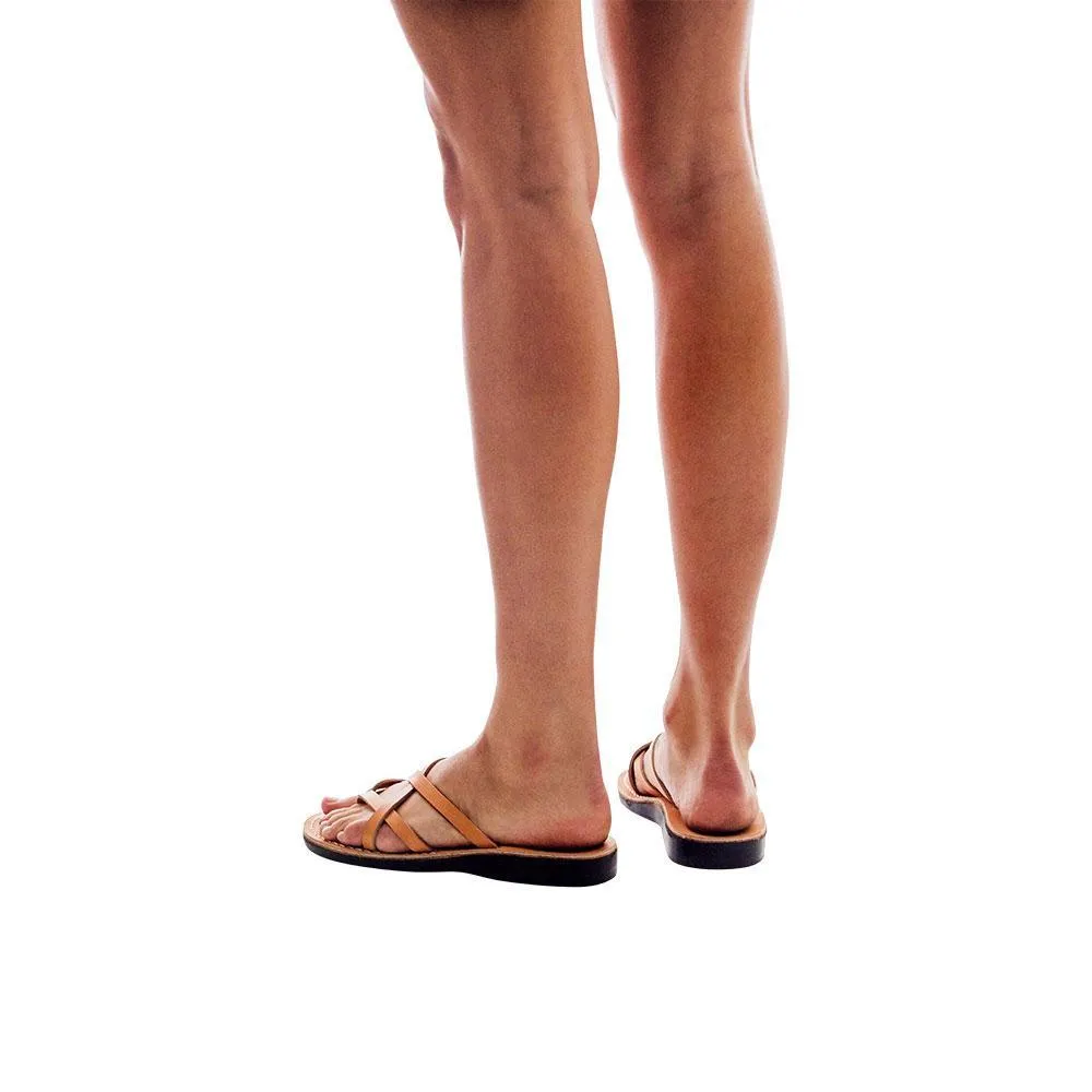 Tamar - Leather Strappy Flip Flops | Tan