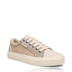 Taos Women's Plim Soul Canvas Lace Sneaker in Ecru/Tan Multi