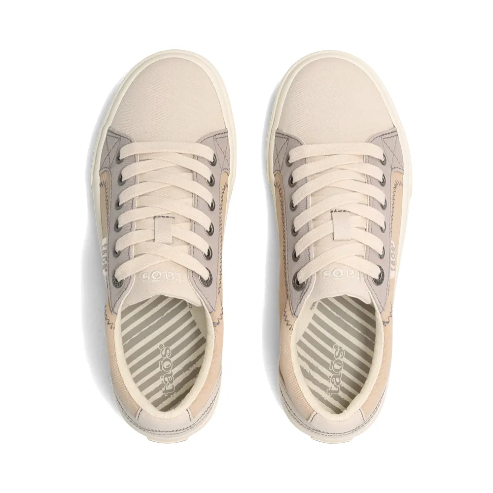 Taos Women's Plim Soul Canvas Lace Sneaker in Ecru/Tan Multi