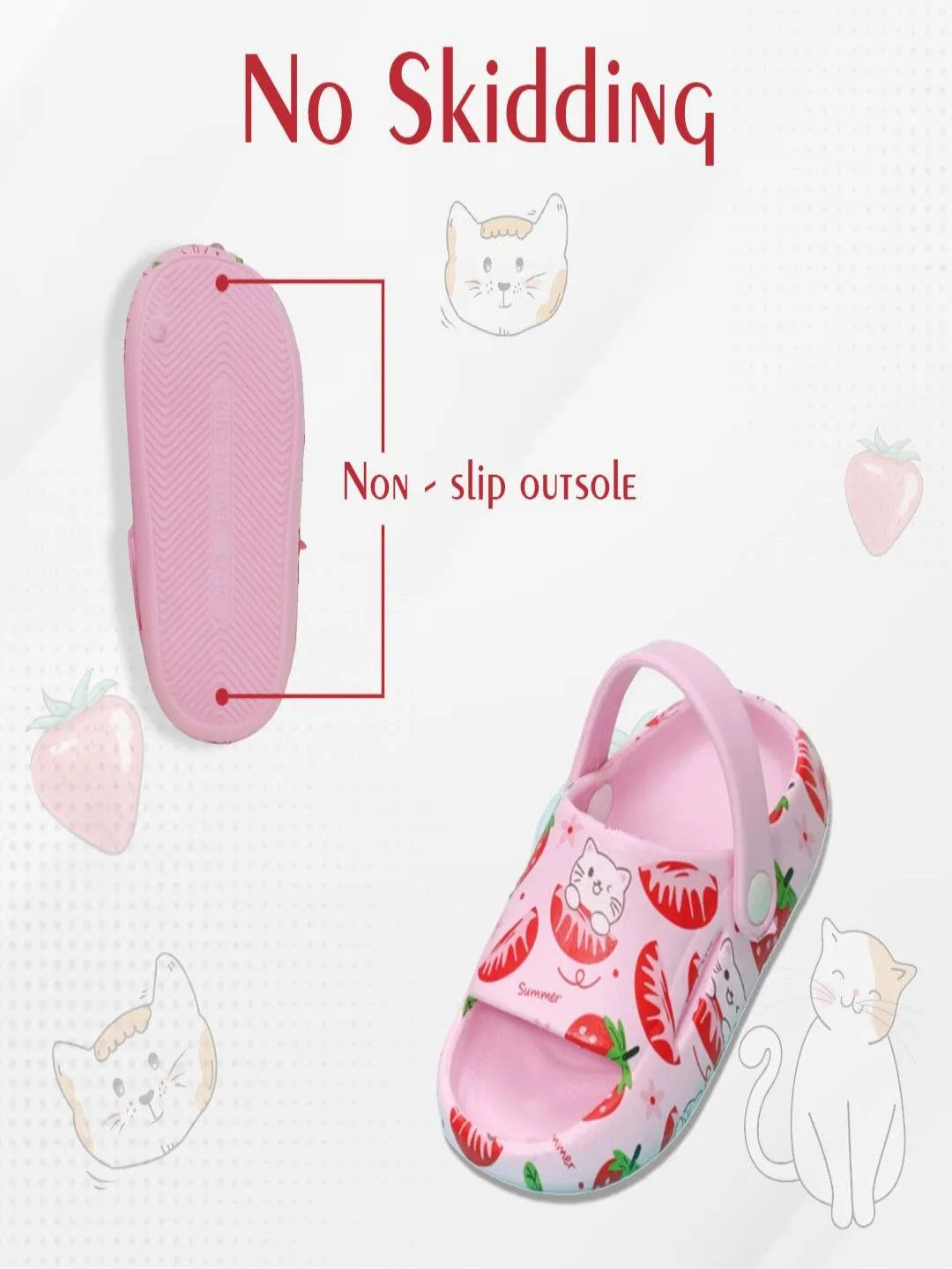 Whimsy Paws - Strawberry and Cat Print Pink Sandals
