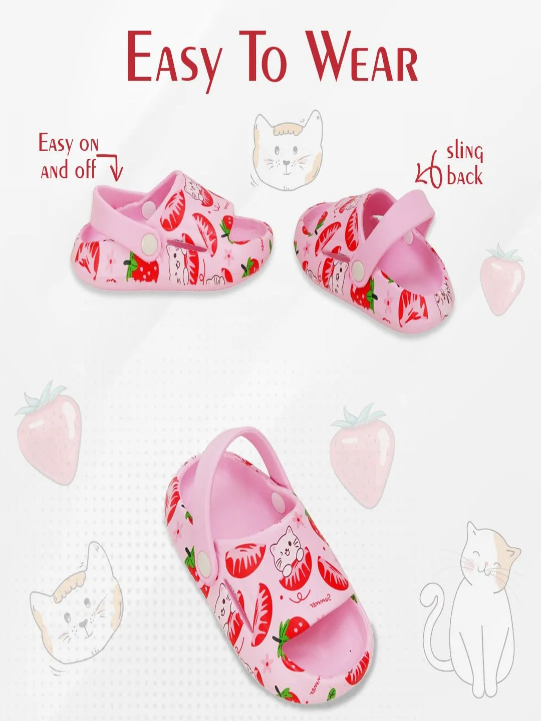 Whimsy Paws - Strawberry and Cat Print Pink Sandals