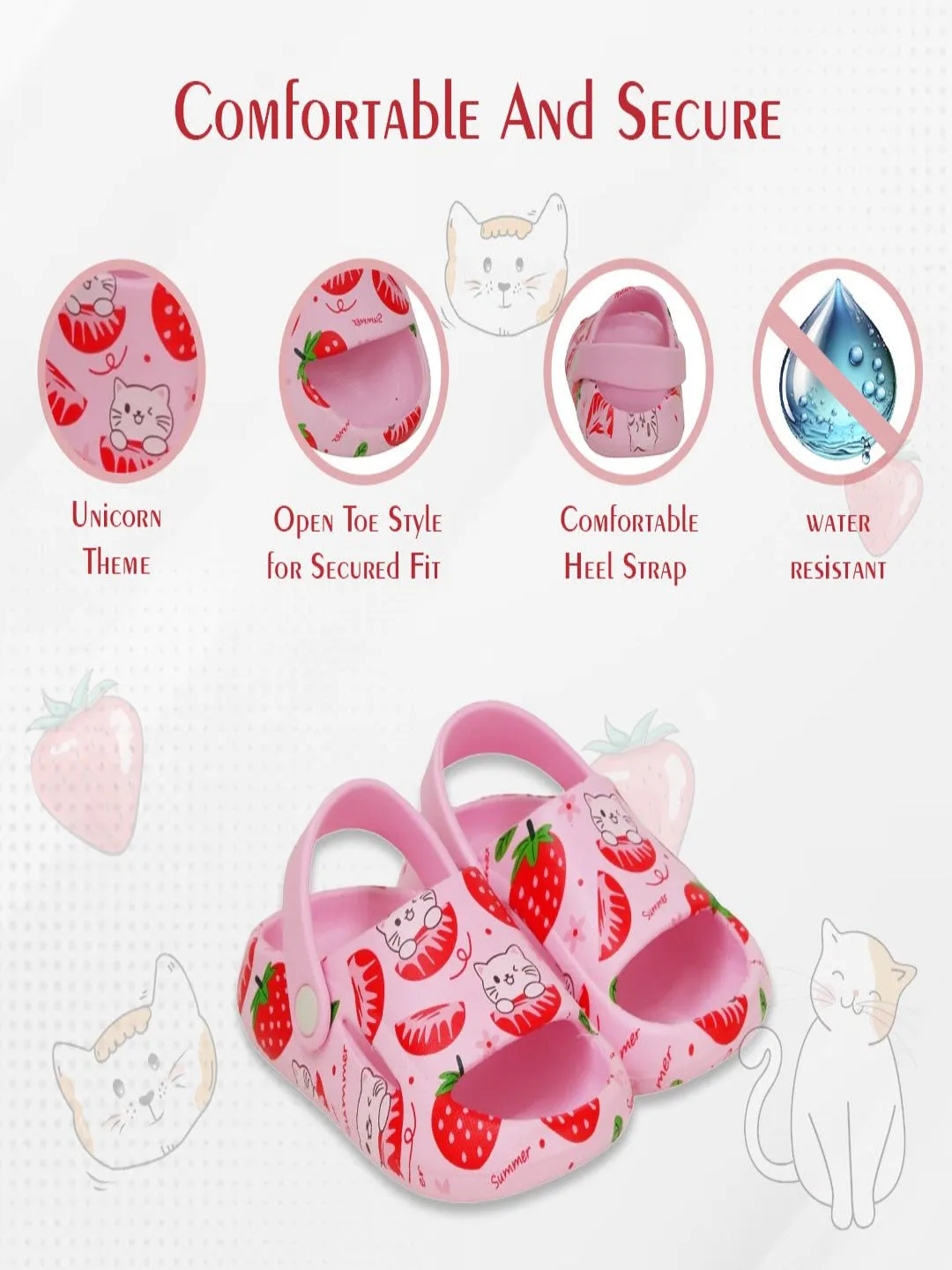 Whimsy Paws - Strawberry and Cat Print Pink Sandals