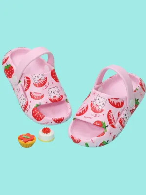 Whimsy Paws - Strawberry and Cat Print Pink Sandals
