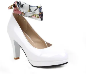 Women's Platform Mary Jane Shoes Fashion Round Closed Toe Cross Ribbon Strap Chunky High Heel Wedding Party Prom Dress Pumps