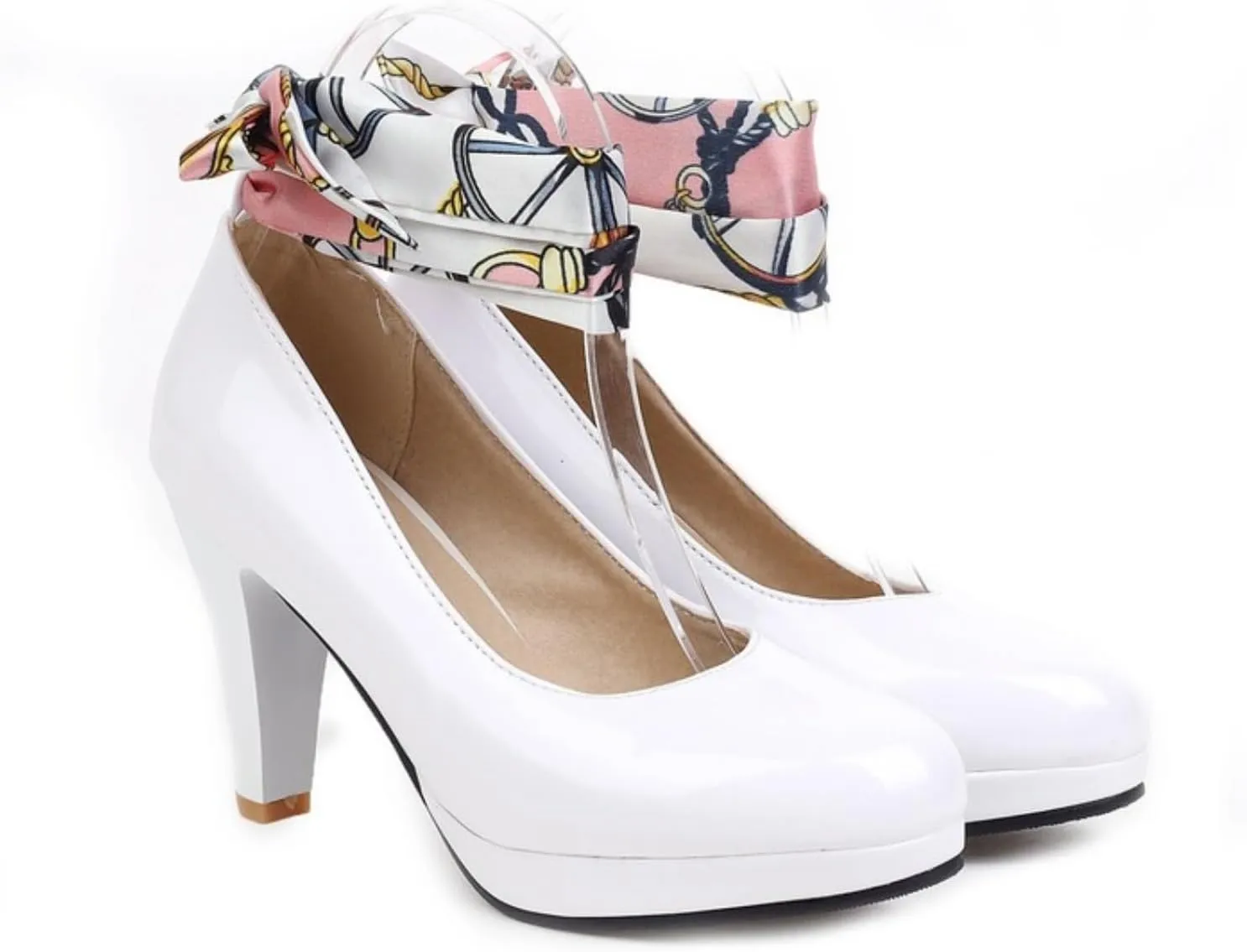 Women's Platform Mary Jane Shoes Fashion Round Closed Toe Cross Ribbon Strap Chunky High Heel Wedding Party Prom Dress Pumps