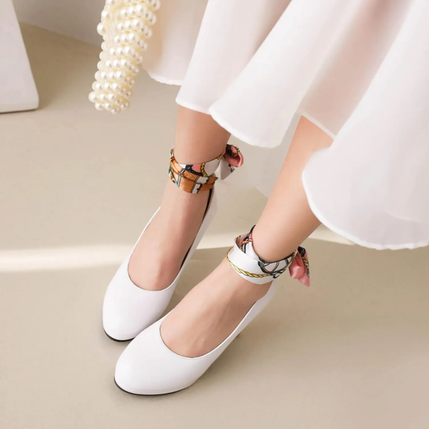 Women's Platform Mary Jane Shoes Fashion Round Closed Toe Cross Ribbon Strap Chunky High Heel Wedding Party Prom Dress Pumps