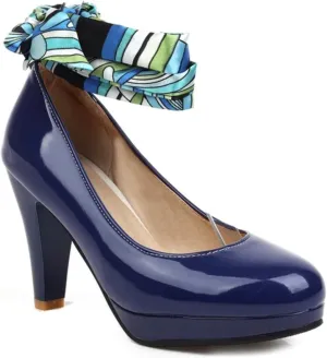Women's Platform Mary Jane Shoes Fashion Round Closed Toe Cross Ribbon Strap Chunky High Heel Wedding Party Prom Dress Pumps