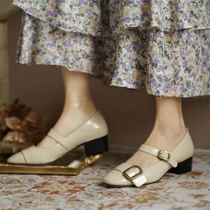 Women's Retro Metal Buckle Chunky Heels Mary Jane 69087042S