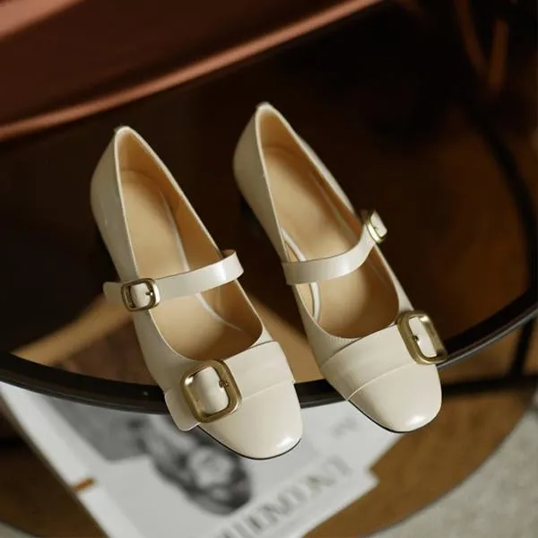 Women's Retro Metal Buckle Chunky Heels Mary Jane 69087042S