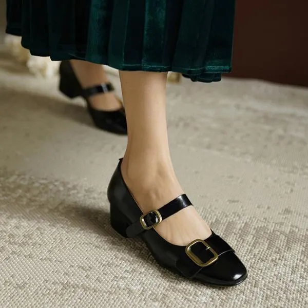 Women's Retro Metal Buckle Chunky Heels Mary Jane 69087042S