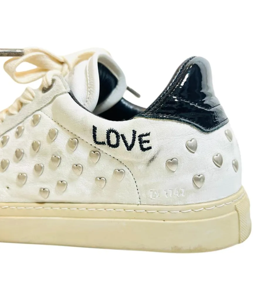 Zadig & Voltaire Heart Studded Leather Sneakers. Size 40